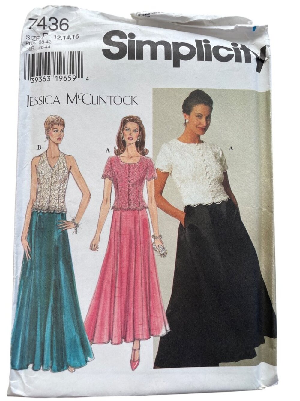 Vintage 90s Simplicity 7436 Sewing Pattern Size 12-16 Gown Top Skirt Retro UNCUT